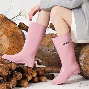 NEW Planone Tall Rain Boots Women Waterproof Anti-Slipping Sz 5.5 pink